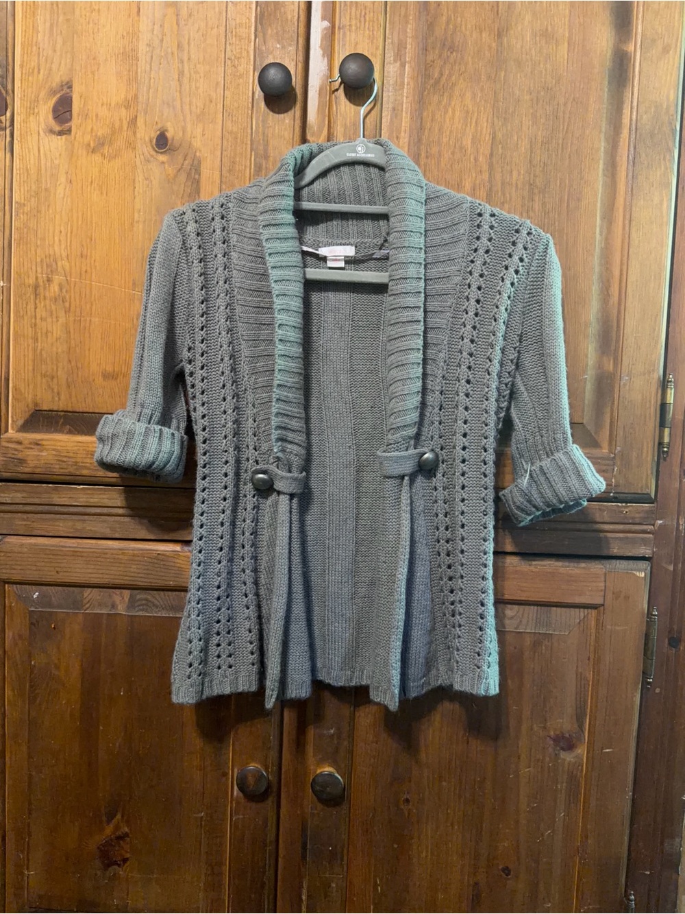 Xhilaration Gray Open-Front Half Sleeve Cardigan with Button Tabs